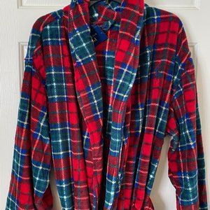Polo Ralph Lauren Shawl Collar Plush Microfiber Robe Wrap Red Plaid S/M or L/XL